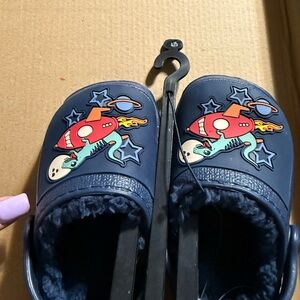 Kids Navy Blue Clogs with Space Design 4/5 size with fur